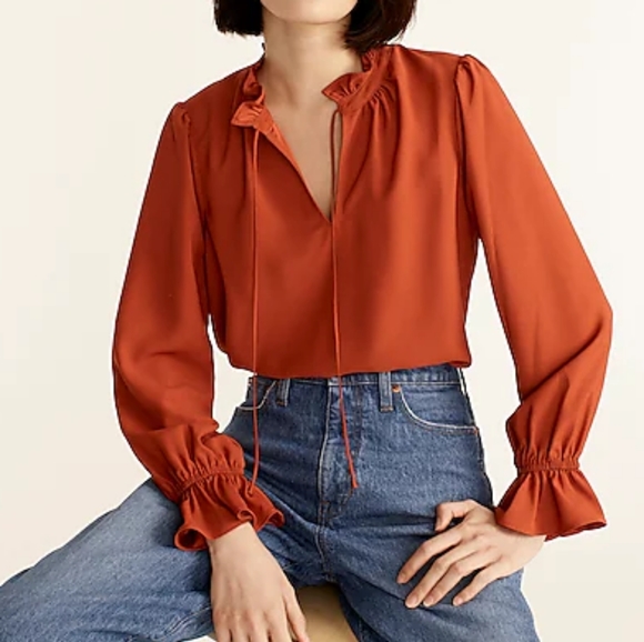NWT JCrew Gathered Ruffle Drapey Blouse - Picture 2 of 9